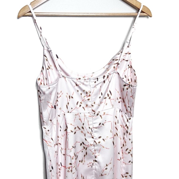 NWT Tsher Satin Midi Dress Floral Print Pink‎ Spaghetti Straps Cowl Neck Slit - Picture 7 of 16